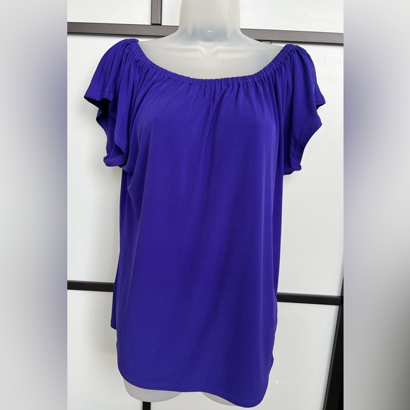 NWT Vintage Express Womens Blouse Small Purple Draped Off Shoulder Going Out Top - Picture 2 of 7